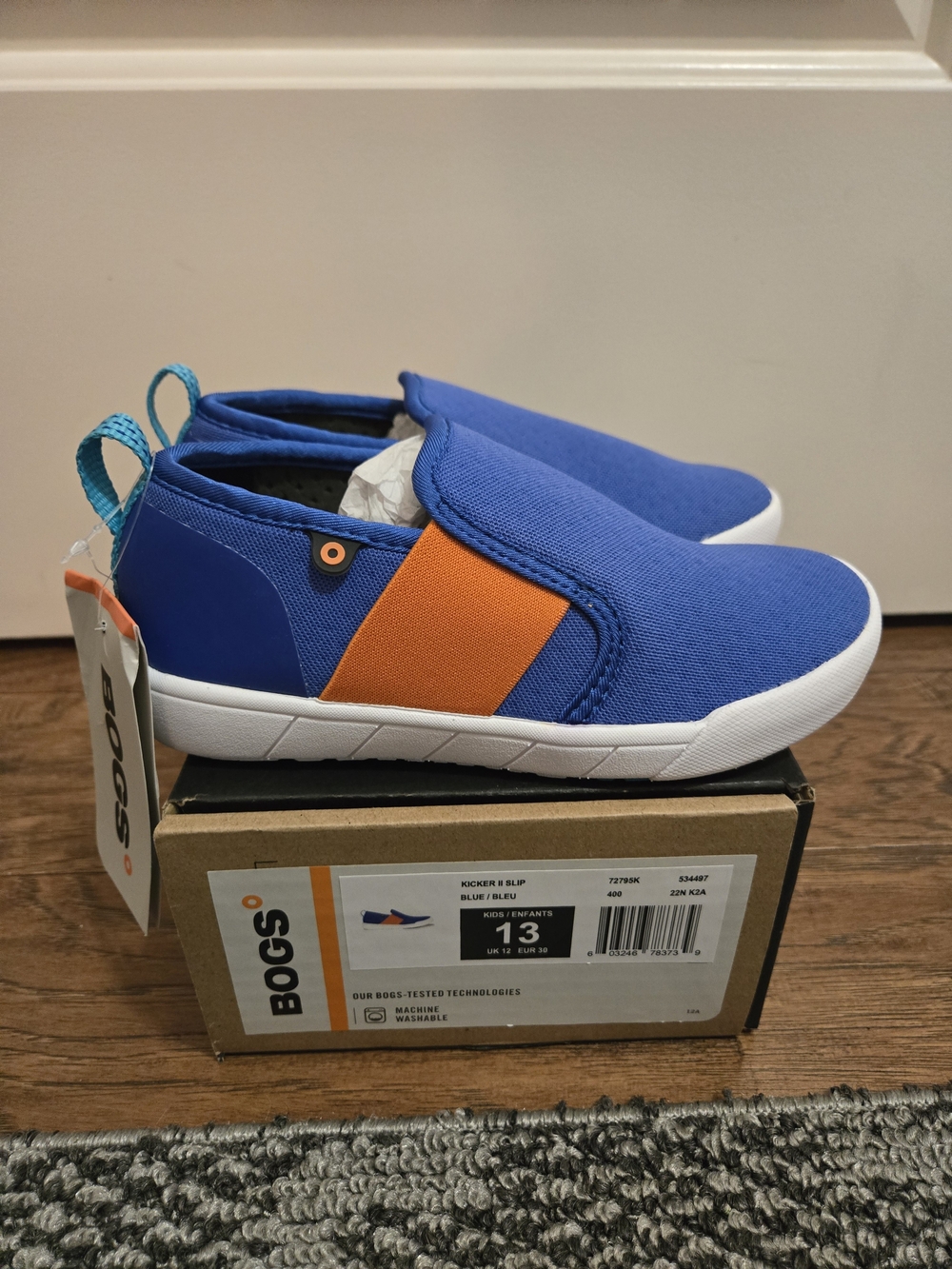 BOGS Kids' Blue and Orange Slip-On Shoe 13K
